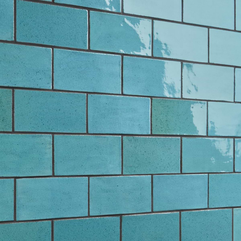 Emery 4x8 Handmade Crackled Matte Terracotta Subway Tile, Blue