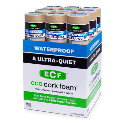 Eco Cork Foam Underlayment with 6 Mil Vapour Barrier – Waterproof, Sound Reducing, Antimicrobial Flooring Underlayment for LVP, Laminate & Engineered Wood (675 sq. ft. Case)