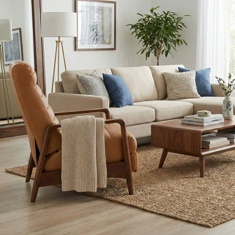 Fauteuil inclinable 28 po Mid-Century, Tanné