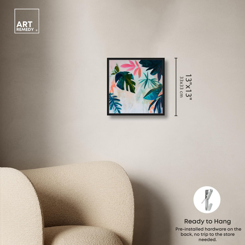 Art Remedy, art tropical brillant sur toile, H 13 po x l 13 po, Cadre flottant noir