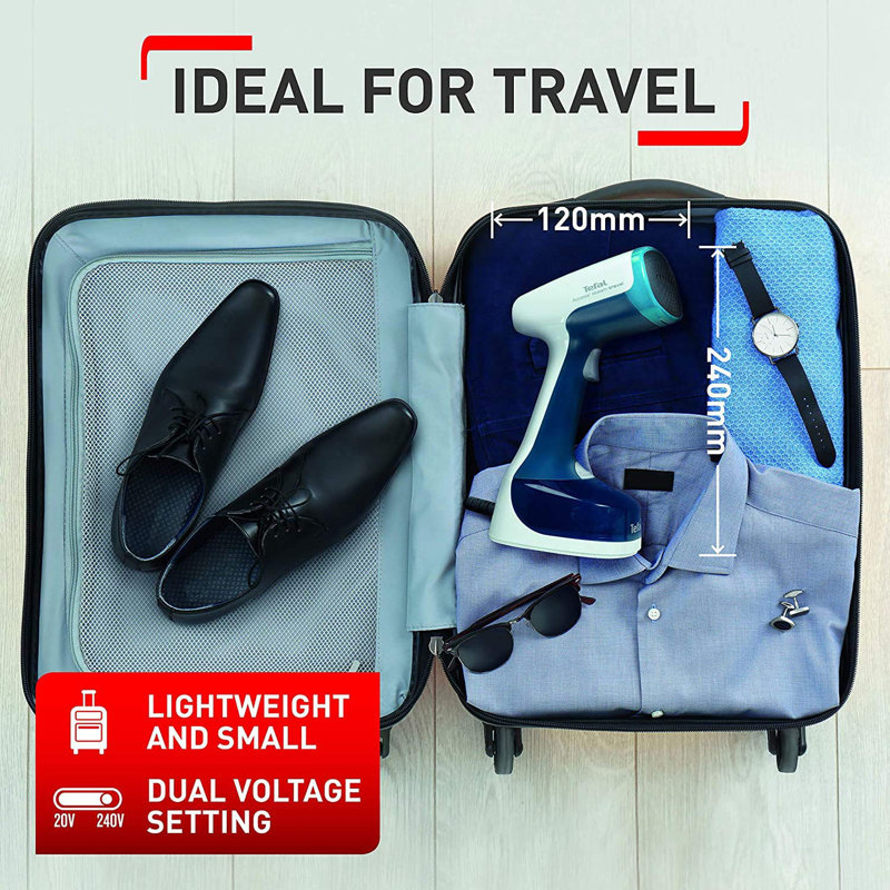 T-Fal Dt7050 Access Steam Minute Travel, défroisseur à vapeur polyvalent, fer à repasser, rafraîchir, désinfecter les vêtements, housses de canapé, rideaux, bleu / blanc