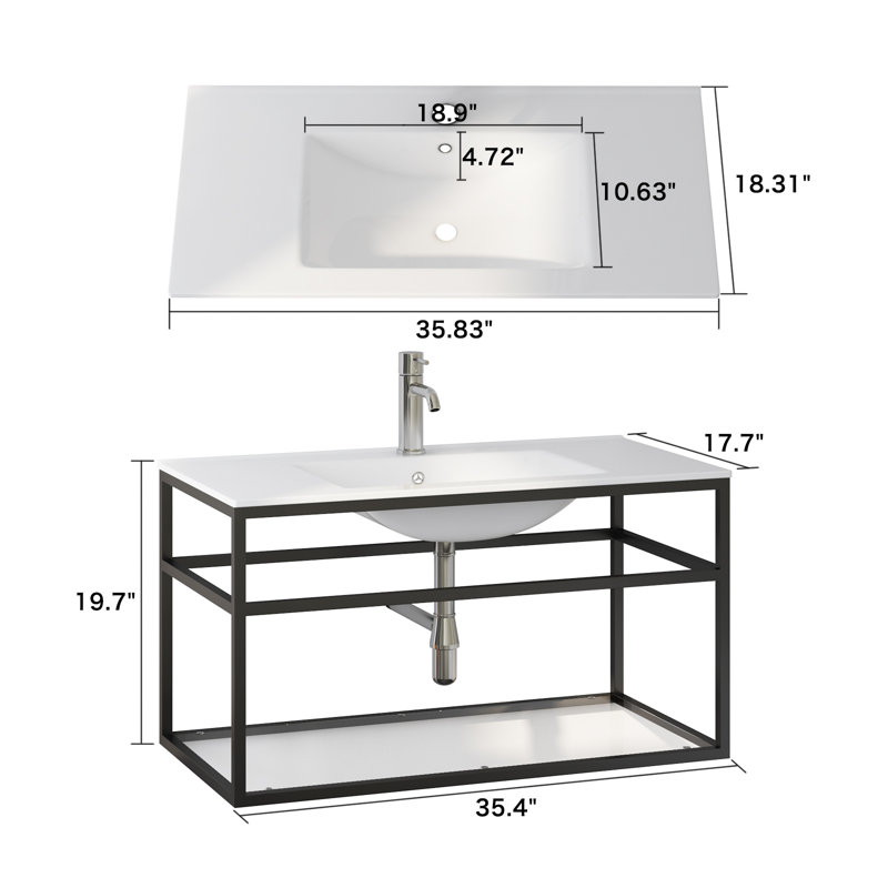 Babbit 35.83'' Single Bathroom Vanity with Ceramic Top