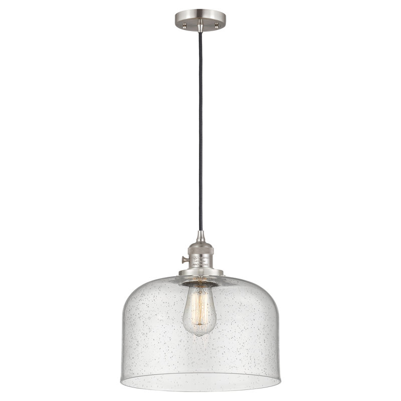 Luminaire suspendu en forme de globe à 1 lumière Analiah, DEL, Nickel satiné brossé, Grainé
