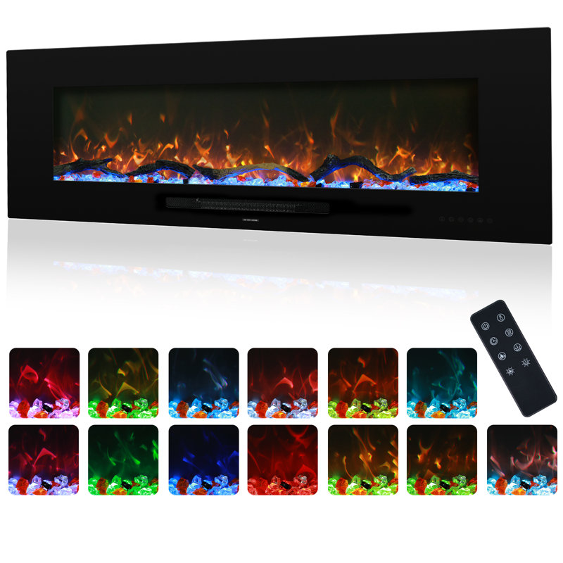 Foyer électrique encastré / mural avec télécommande Abbriella, H 18,34 po x l 50 po x P 5,46 po, Noir