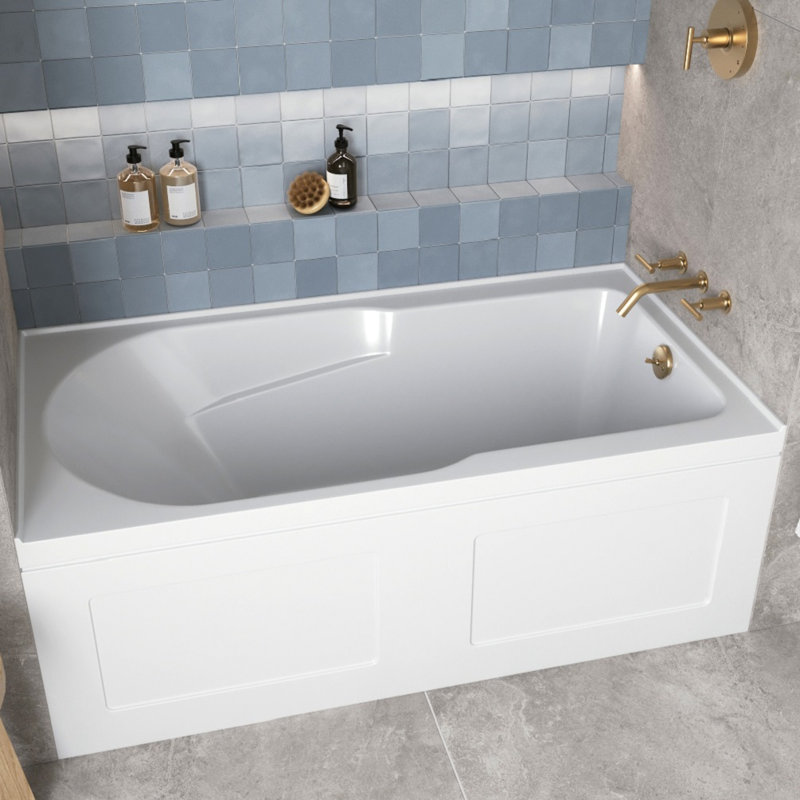 Streamline 60 in. x 32 in. Acrylic Right-Hand Drain Alcove Bathtub in Glossy White With External Drain, Brushed Gold