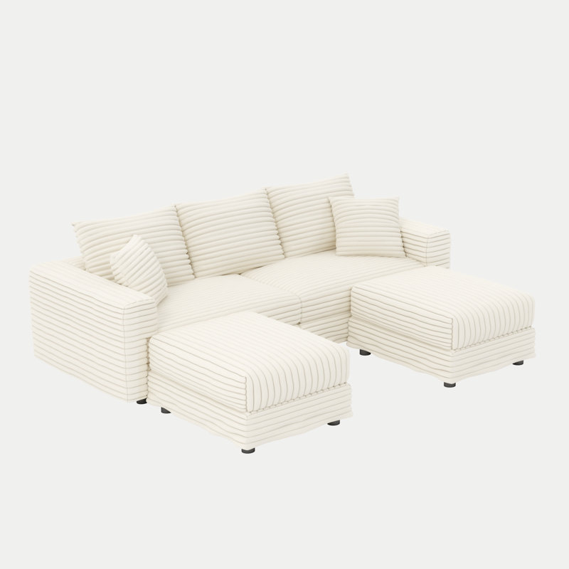 Canapés à compression 3 places avec repose-pieds, velours côtelé moderne pour la maison