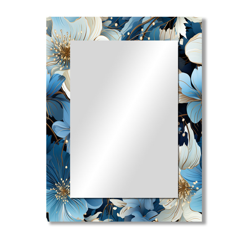 Ardle Blue And White Floral Dream Pattern - Floral Large Wall Mirror, Floral Decorative Mirror, Printed Metal Art, 40" x 30"