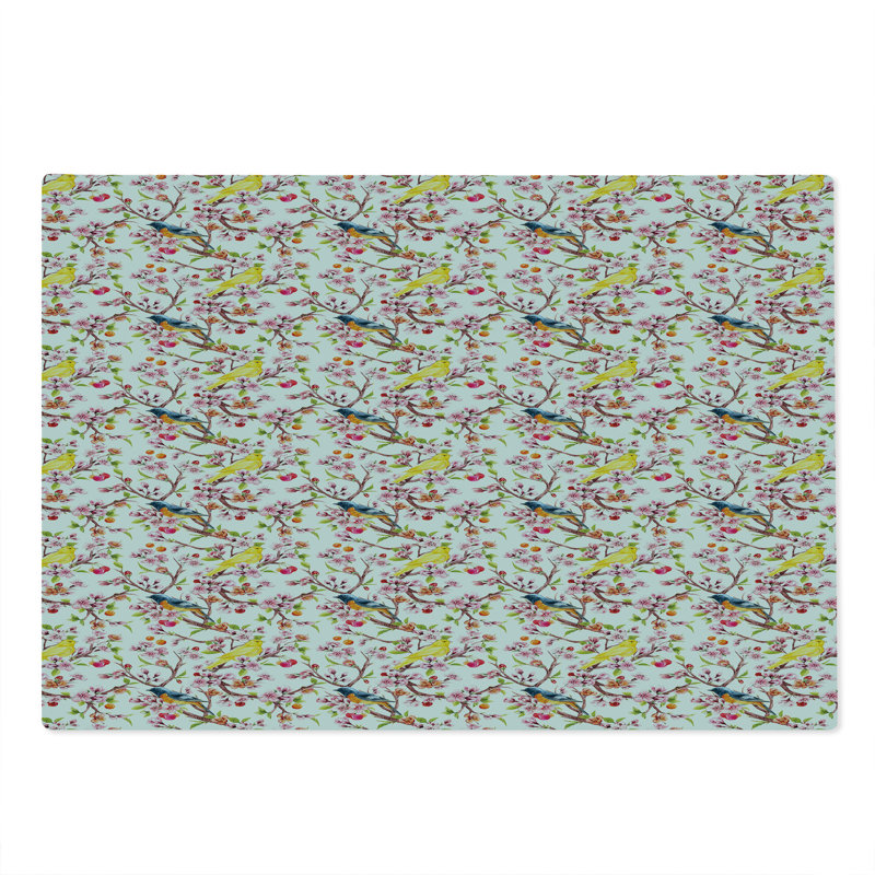 Ambesonne Spring Cutting Board Large Size Sakura Branches and Birds Multicolor