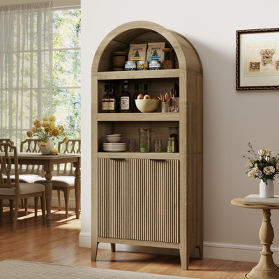Shazier 5 Tiers 72" Arched with Fluted Doors Bookcase, Cabinet Floor Standing Bookshelf
