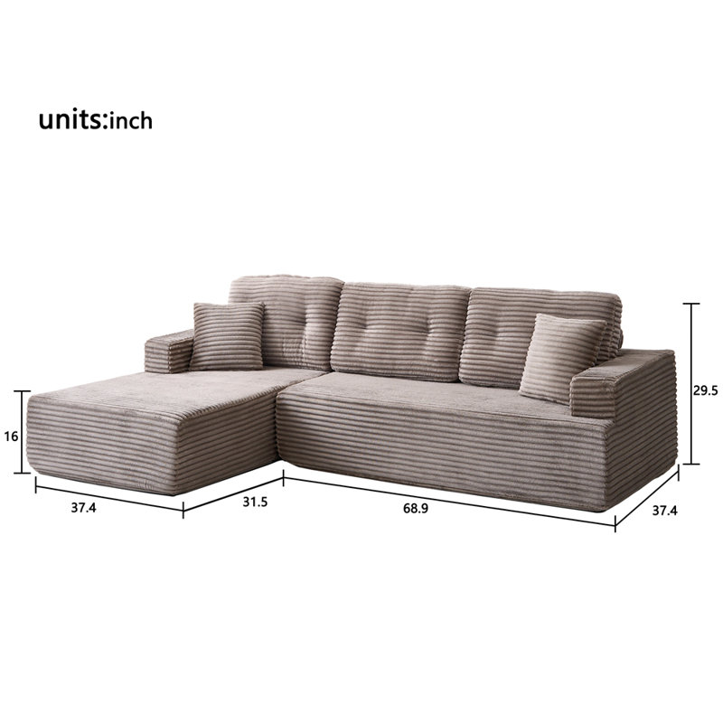 Canapé modulaire en forme de L avec méridienne orientée à droite, canapé modulaire compressé de style minimaliste moderne, se déplie en lit, chambre à coucher, canapé compressé confortable