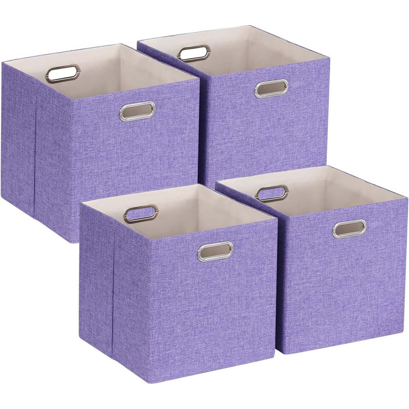 Foldable Cube Storage Bin Organizing Baskets Cubby Boxes Fabric Storage Cubes Organizer Bins With Handles For Organization Shelf Closet, Pack Of 4