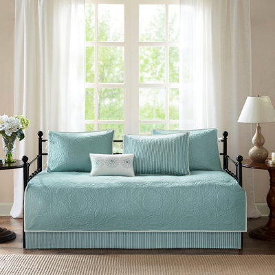 Housse de lit de jour réversible, médaillon bleu, 6 places, simple, avec housse, avec chute de 15 pouces, 3 taies décoratives, coussin décoratif médaillon réversible