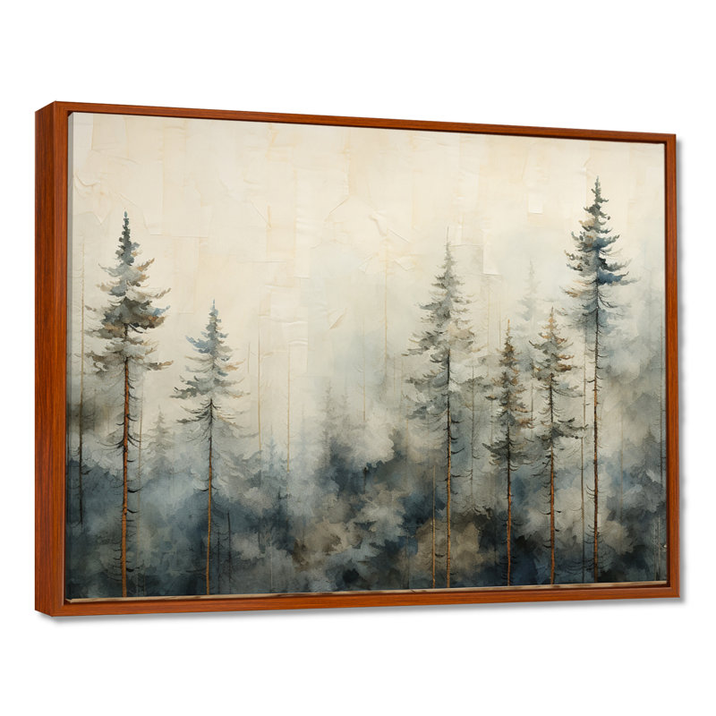 Minimalisme forêt de pins d'hiver - décoration murale forêt, H 34 po x l 44 po x P 1,5 po, Cadre flottant brun