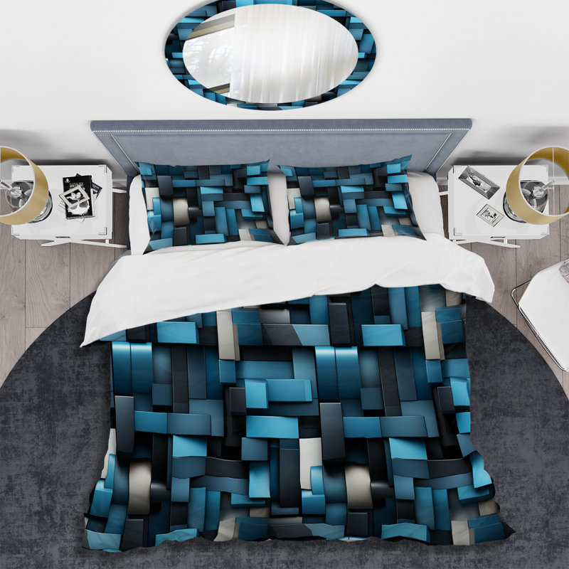 Ensemble de housse de couette en microfibre Black And Blue Blockchain Blocks, Housse de couette pour très grand lit et 2 très