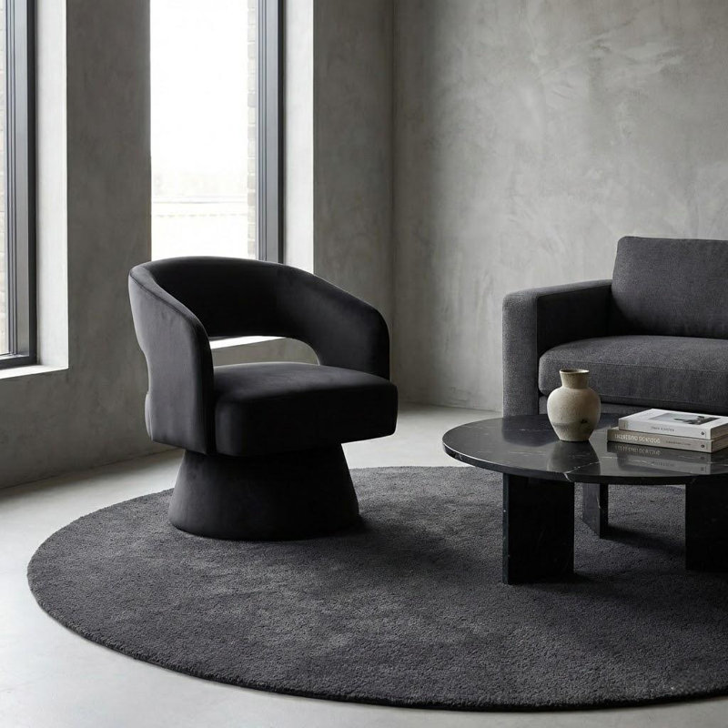 Fauteuil d'appoint pivotant en velours Modern, Noir