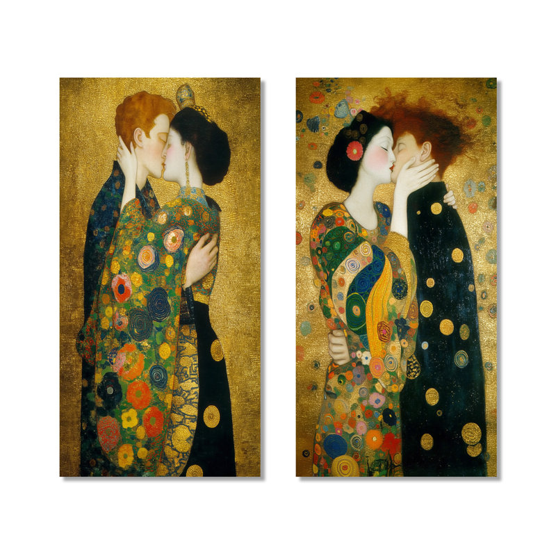 Peinture intime d'un couple embrassant - ensemble d'art mural en métal surdimensionné scénique surdimensionné, 32" H x 32" W