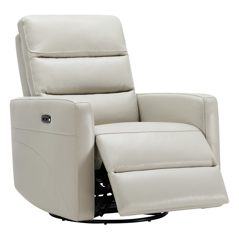  Will Genuine Leather Zero Gravity Swivel Power Recliner with USB Port, Ivory