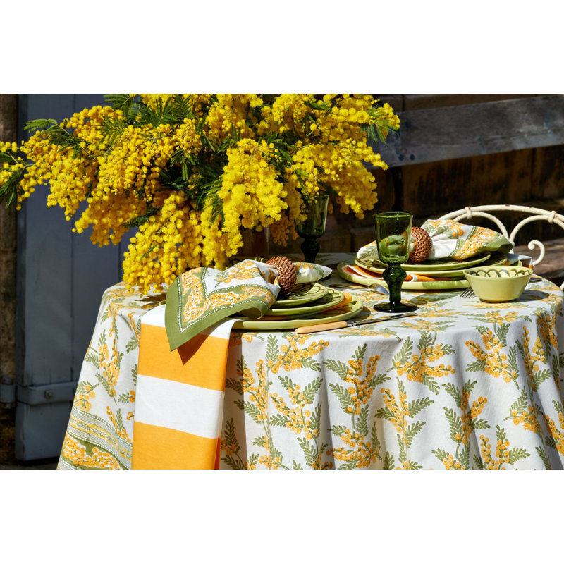 Mimosa Tablecloth - Green & Yellow - 59" x 59", 59" x 59" Square, Green & Yellow