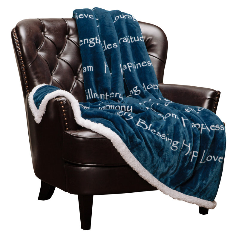 Blue Reversible Sherpa and Faux Fur Throw Blanket
