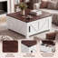 Table basse à plateau relevable carré 35,6 po avec prises de courant intégrées et rangement dissimulé-431207372