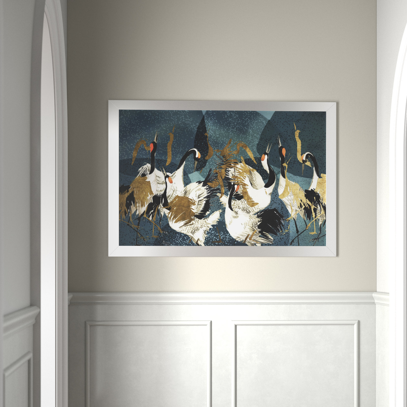 Crane Love Print by Oliver Gal, 32" H x 47" W, Silver Framed