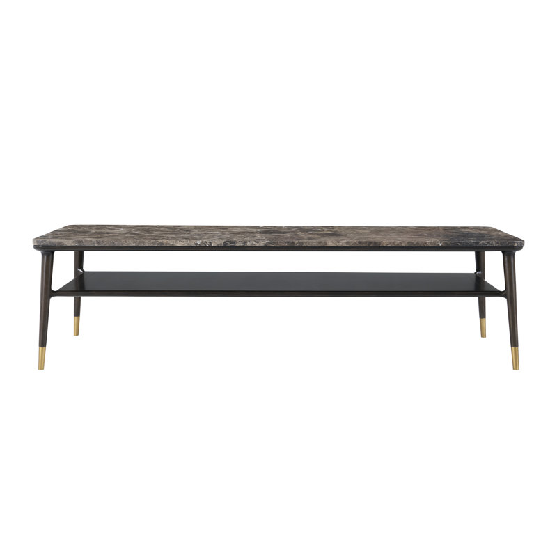 Stratton Street Round Marble Top Coffee Table, 17" H x 64" W x 30" D, Brown Emperador / Fumed