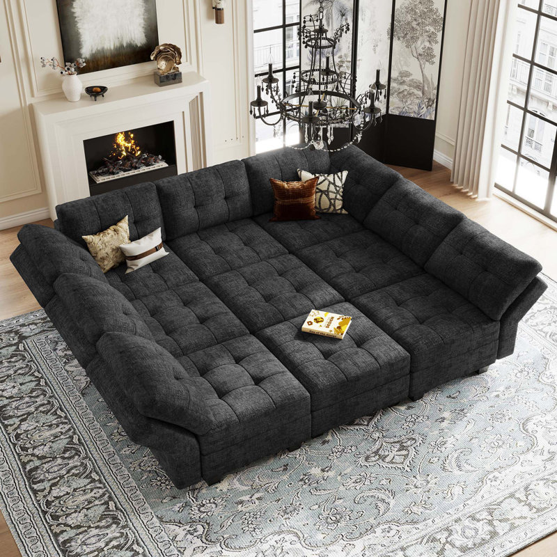 Canapé-lit modulaire 9 pièces Buckleton, Chenille noir