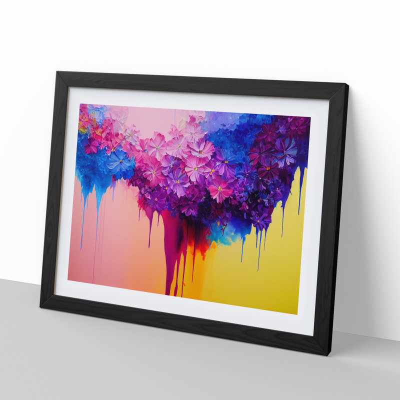 Head Turning Modern Flowers - Single Picture Frame Print, 46cm H x 64cm W x 2cm D, Black