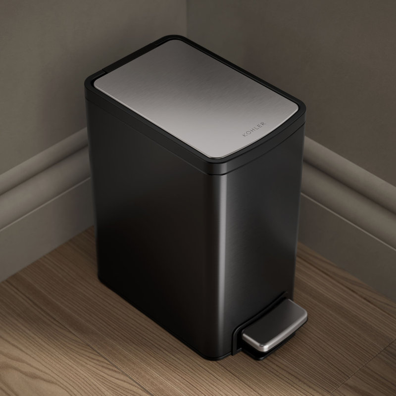 6-Liter Step Trash Can, Black Stainless, Black