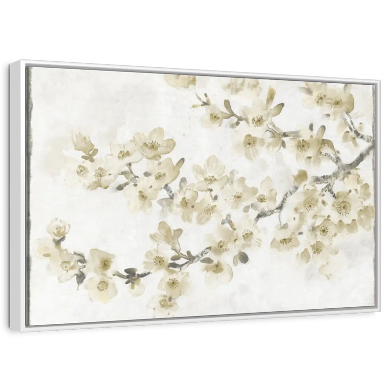 Composition neutre de cerisier en fleurs I, Cadre flottant blanc, 19 po x 13 po