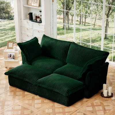 Slipcovered Sofa 2 Seater Sofa With 2 Ottomans
