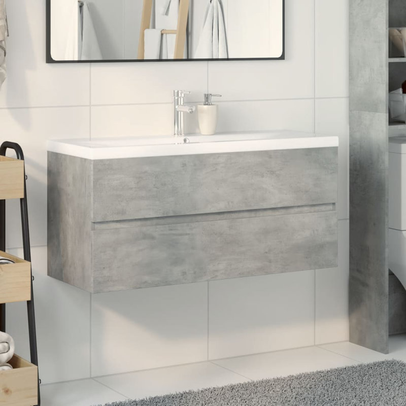 Annilee Single Bathroom Vanity with Ceramic Basin, Concrete Grey