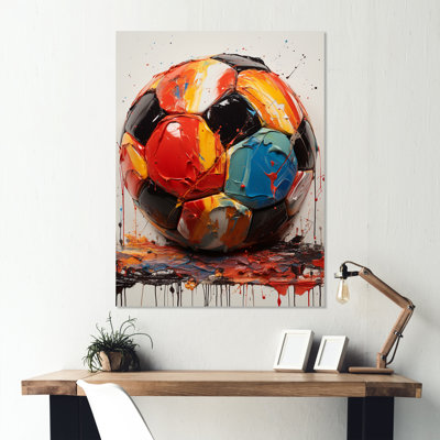 Ballon de soccer rouge et orange - art mural en métal Soccer