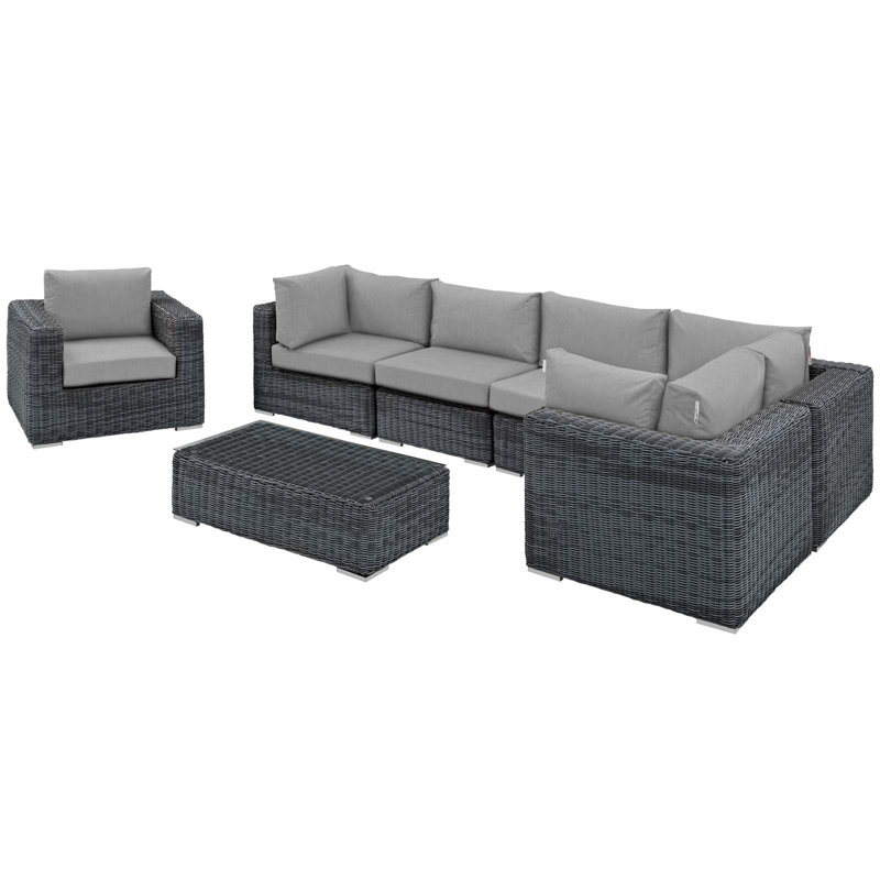 Invite 7 Piece Outdoor Patio Sunbrella Sectional Set, Canvas Granite Sunbrella® Canvas