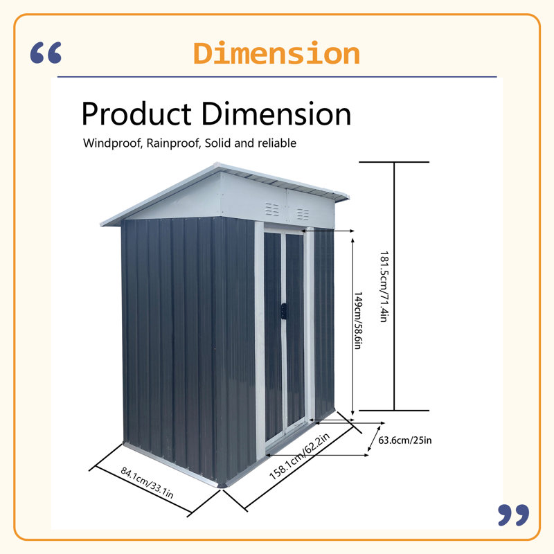 5FTx3FT Pent RoofOutdoor Tool Bike Storage Garden Shed With Aluminum Alloy Frame And Sliding Door, Blue