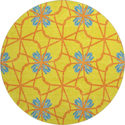 Premium Machine Washable Prisco Yellow Rug