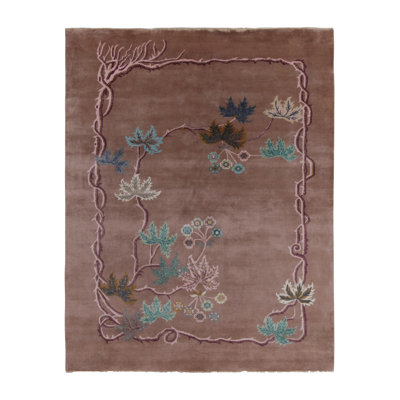 Rug & Kilim's Chinese Art Deco Rug In Brown, Bordeaux & Blue Florals