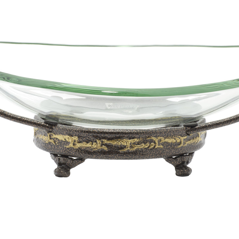 Bol de service en verre trempé avec base en métal brun