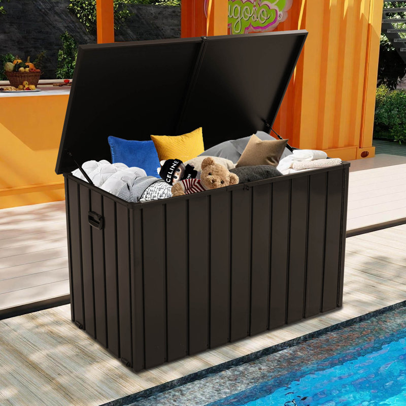 Outdoor and Indoor Metal Storage Deck Box, Brown, 33.9" H x 54.3" W x 29.8" D