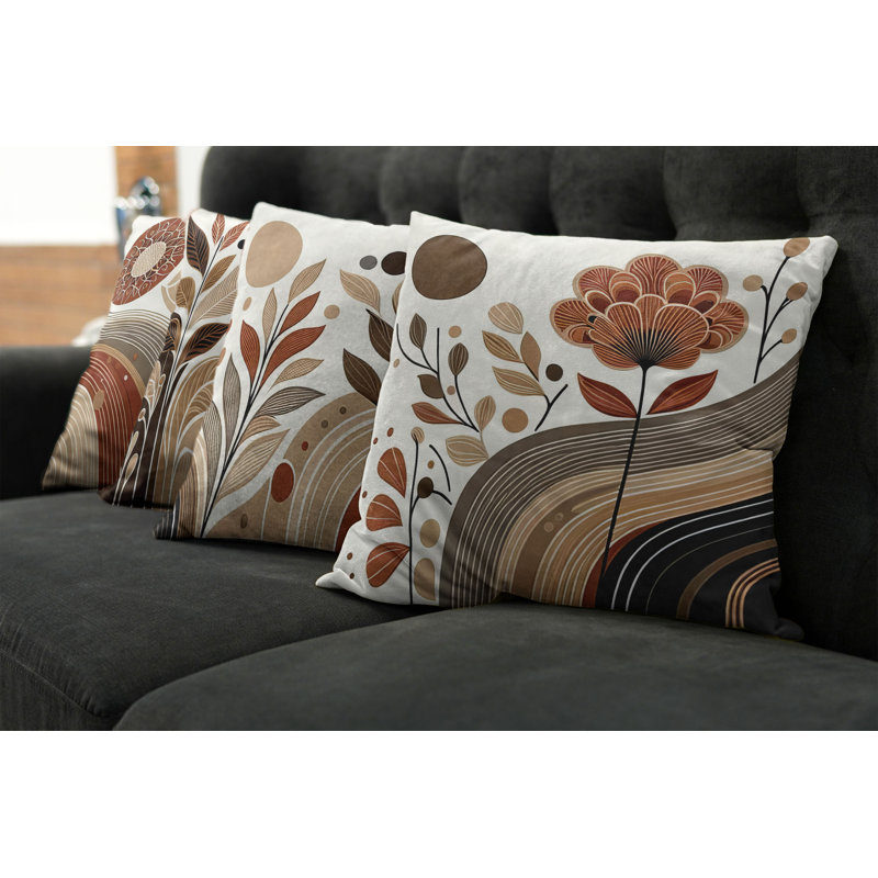 Earthy Boho Botanical Polyester Throw Pillow Set, 20"