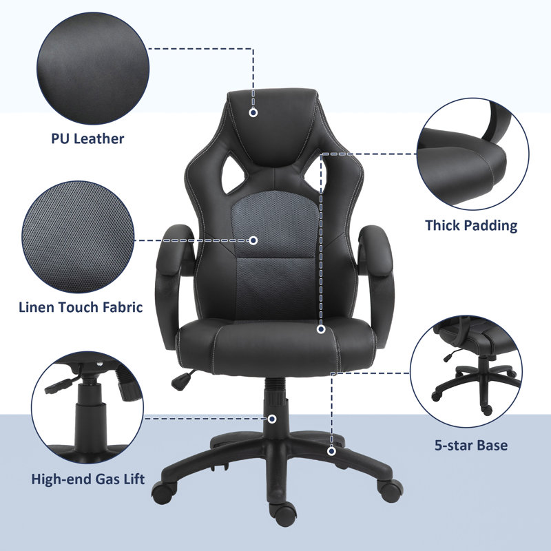 Inbox Zero Adjustable Swiveling PC & Racing Game Chair, Gray