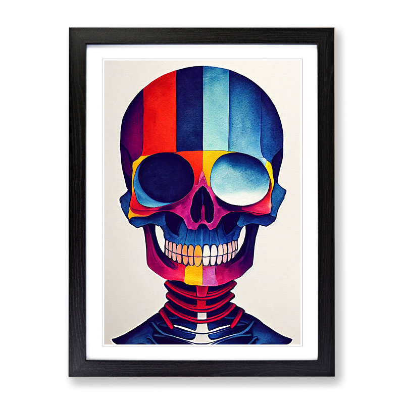 Watercolour Skull Vol.3 1 Piece Single Picture Frame Wall Art, 46cm H x 34cm W x 2cm D, Walnut