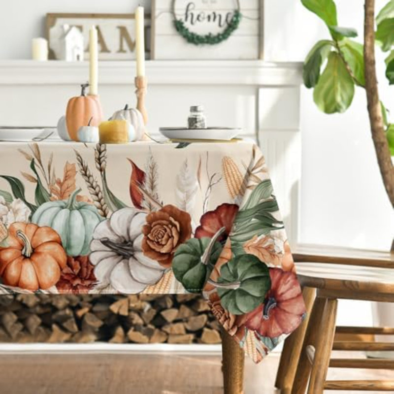 Nappe d'automne rectangulaire de 60 x 120 pouces à motif floral et récolte d'automne
