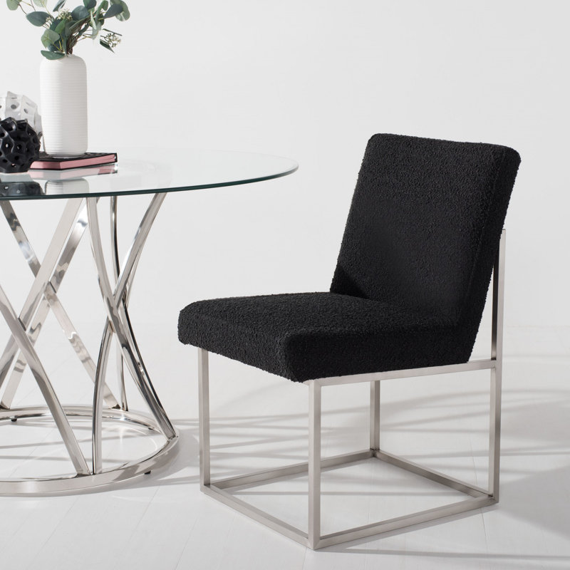 Chaise d'appoint rembourrée en acier inoxydable Athens, Argent, Boucle noire