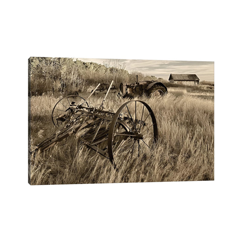 Canada. Sepia Photo Of Old Farm Machinery In Field. 1 Piece Wrapped Canvas Wall Art, 30.48cm H x 45.72cm W