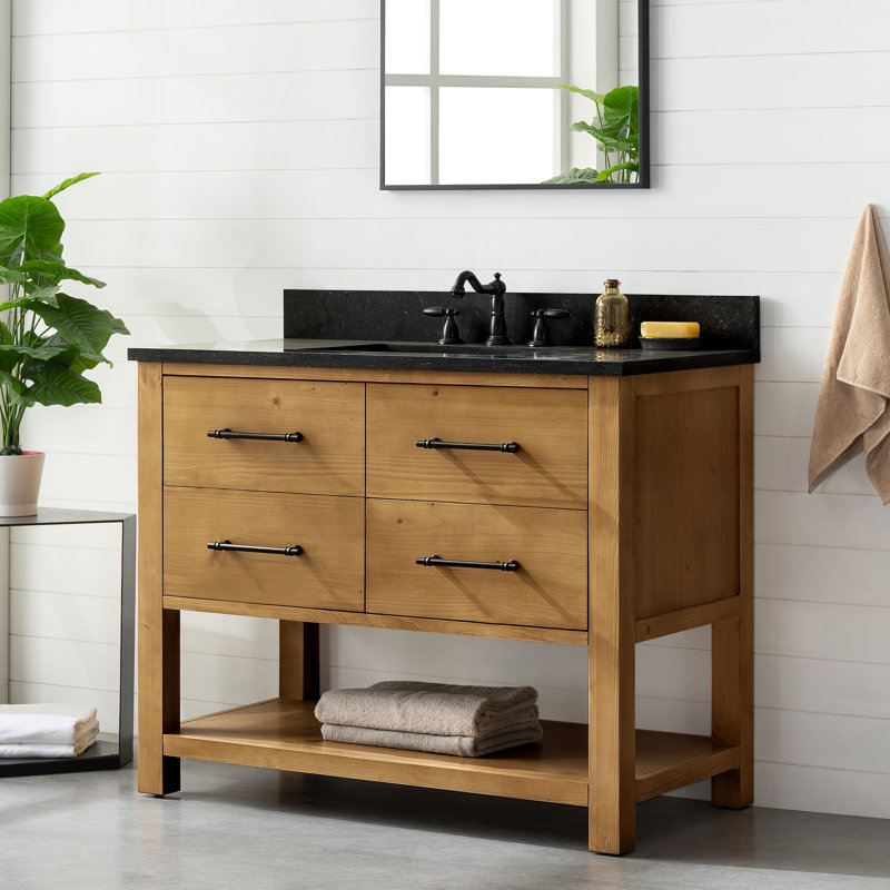 Ensemble de meuble-lavabo simple 42 po Keri, Brun clair / noir antique