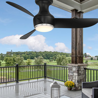 Corona 3 - Blade Outdoor/Indoor Smart Flush Mount Ceiling Fan with Remote Control and Dimmable LED Light Kit Included 