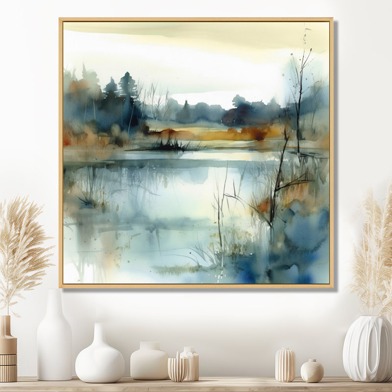 Illustration d'un paysage de lac d'été II, H 16 po x l 16 po, Érable, Reproduction avec cadre flottant