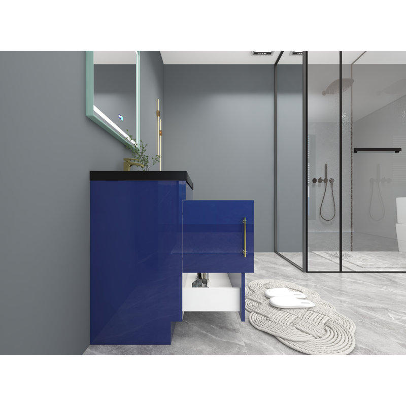 Ensemble de meuble-lavabo simple 30 po Camoni, Bleu nuit brillant, Or mat