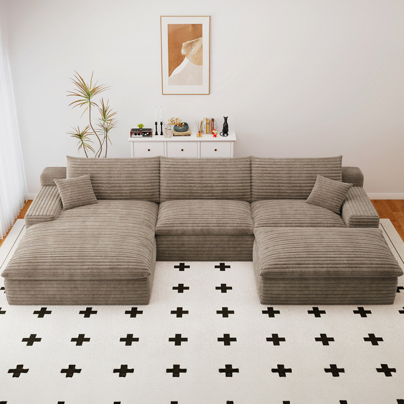Boneless Boneless Couch,Modular U-Shaped Sectional Sofa,106-Inch 4-Seater Chaise Lounge With Reversible Design, Striped Corduroy Fabric In BLACK – Customizable Living Room Or Bedroom Couch, Freely Configurable Layout.